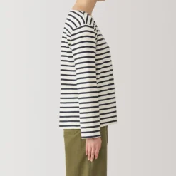 Women's Heavy Weight Boat Neck Long Sleeve Striped T-Shirt