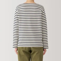 Women's Heavy Weight Boat Neck Long Sleeve Striped T-Shirt