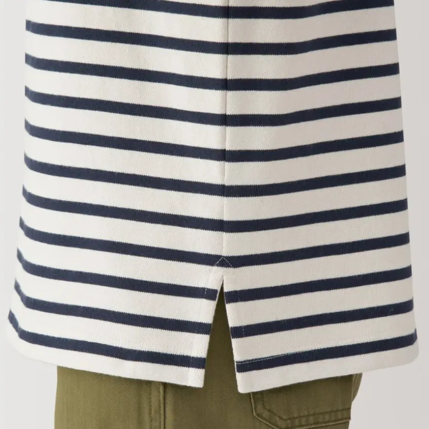Women's Heavy Weight Boat Neck Long Sleeve Striped T-Shirt