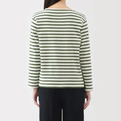 Women's Heavy Weight Boat Neck Long Sleeve Striped T-Shirt