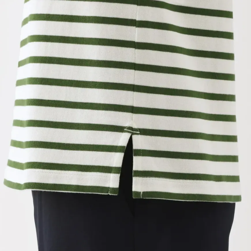Women's Heavy Weight Boat Neck Long Sleeve Striped T-Shirt