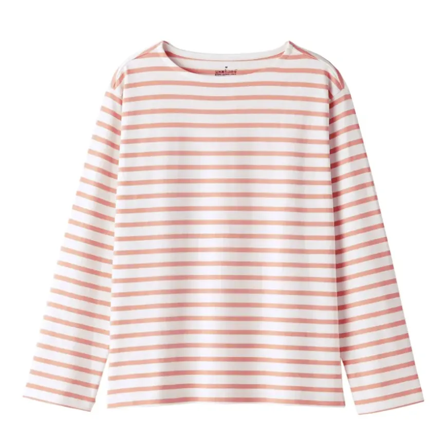 Women's Heavy Weight Boat Neck Long Sleeve Striped T-Shirt