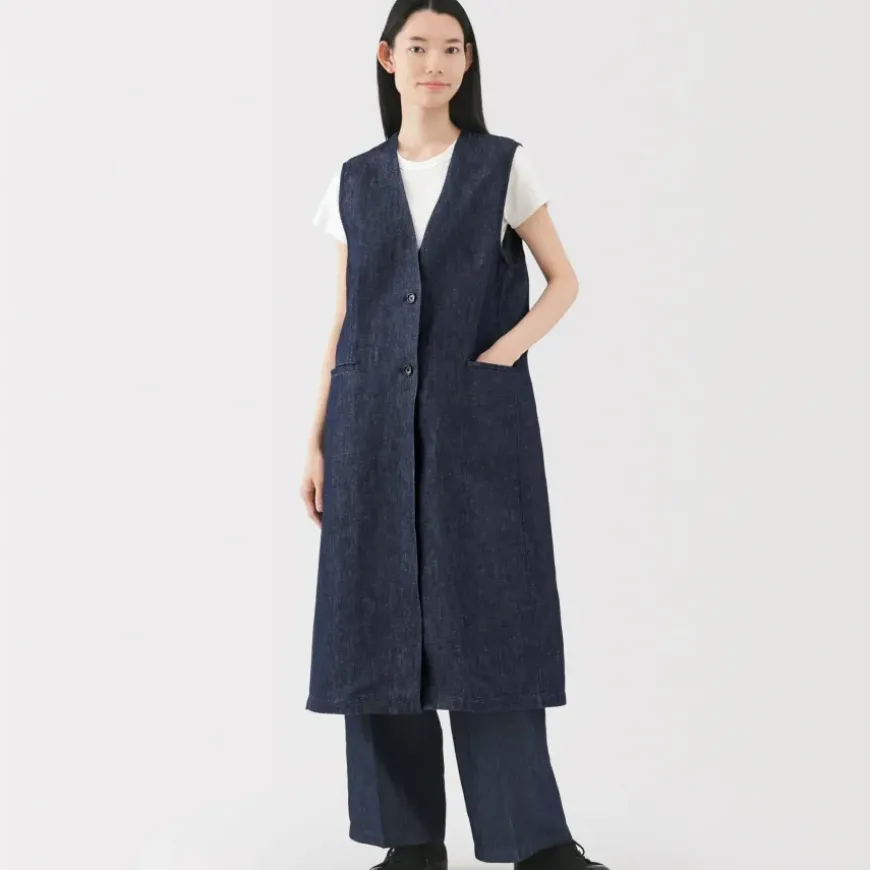 Women's Hemp Blend Denim Long Gilet