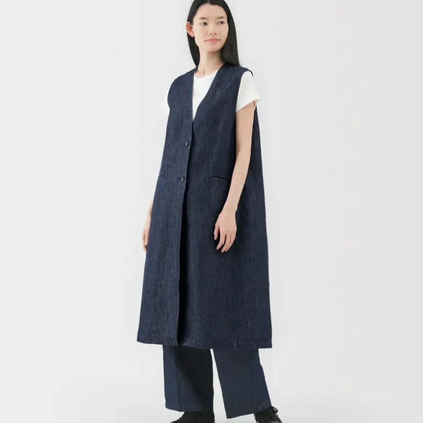 Women's Hemp Blend Denim Long Gilet
