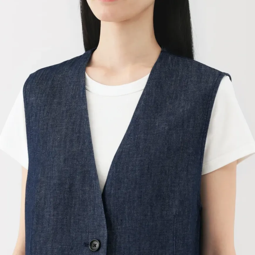 Women's Hemp Blend Denim Long Gilet