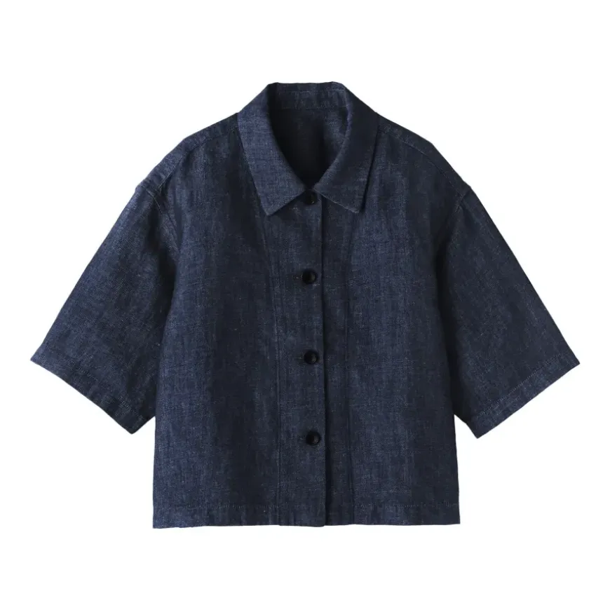 Women's Hemp Blend Denim Short Sleeve Shirt