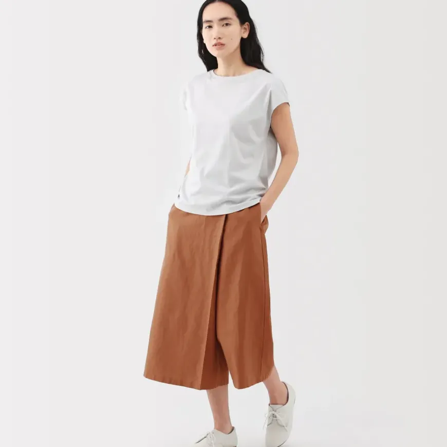 Women's Hemp Blend Twill Wraparound Wide Dress Trousers