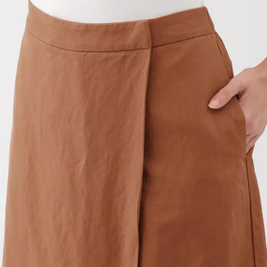 Women's Hemp Blend Twill Wraparound Wide Dress Trousers