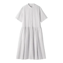 Women's Hemp Cotton Short Sleeve Striped Dress