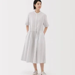 Women's Hemp Cotton Short Sleeve Striped Dress