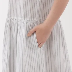 Women's Hemp Cotton Short Sleeve Striped Dress