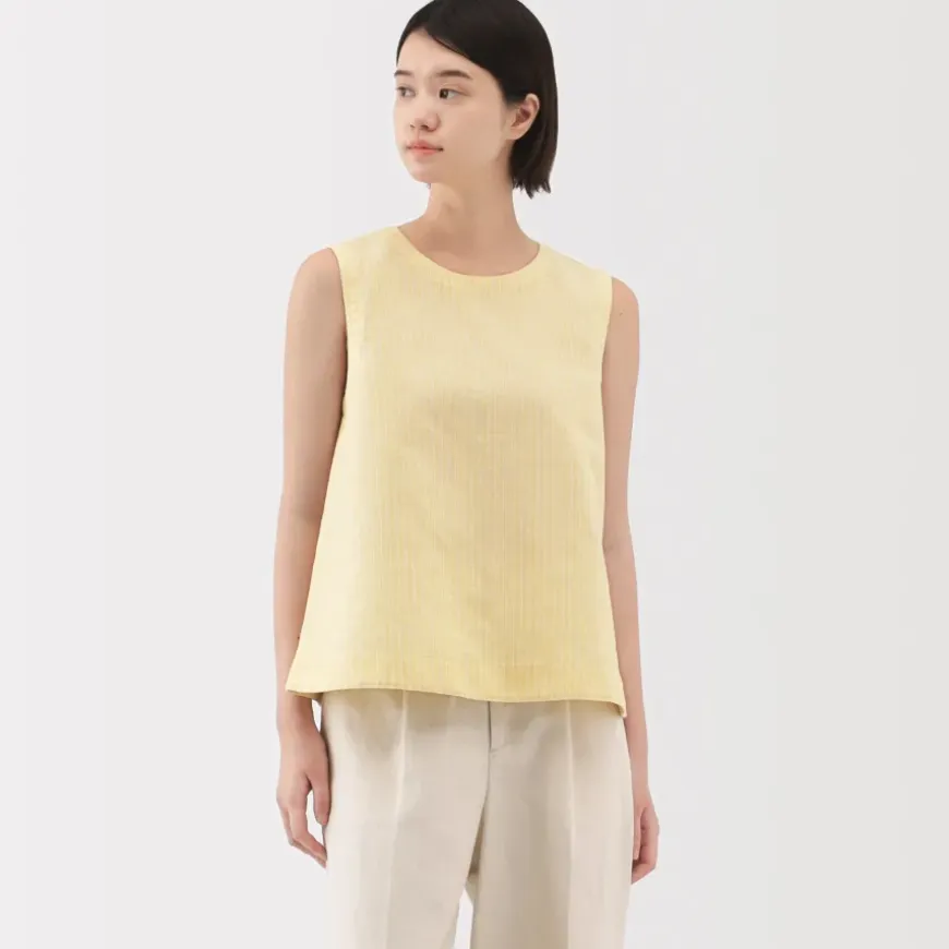 Women's Hemp Cotton Sleeveless Striped Blouse