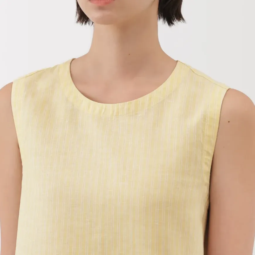 Women's Hemp Cotton Sleeveless Striped Blouse