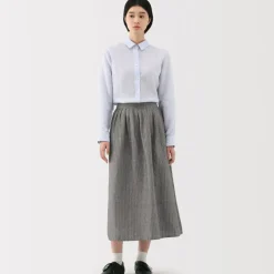 Women's Hemp Cotton Striped Easy Long Skirt