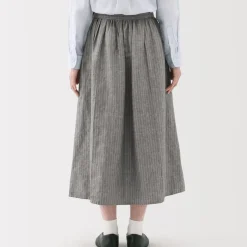 Women's Hemp Cotton Striped Easy Long Skirt