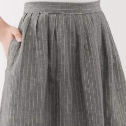 Women's Hemp Cotton Striped Easy Long Skirt