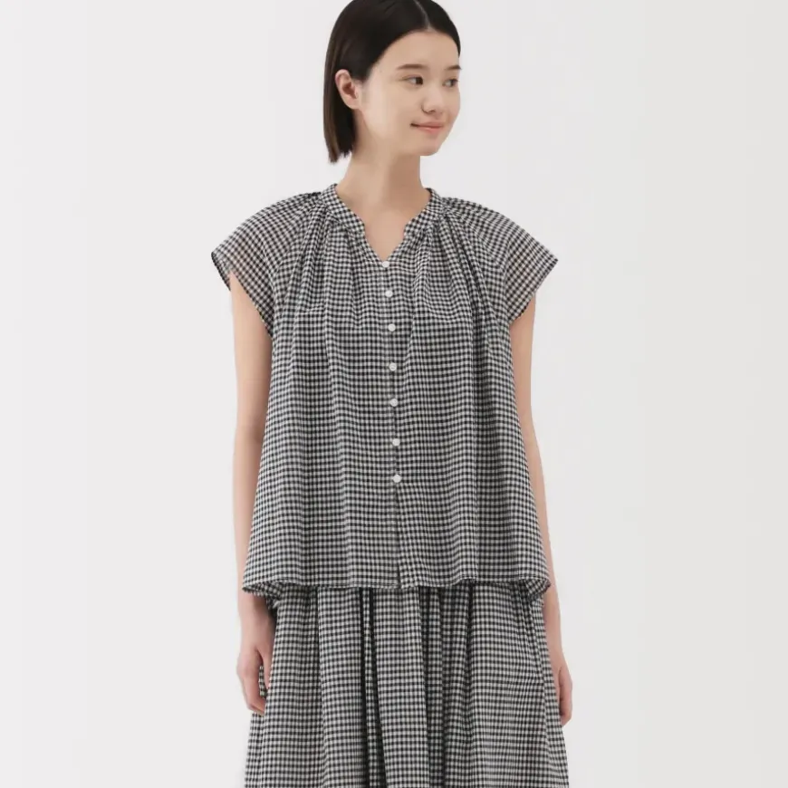 Women's High Twisted Veil French Sleeve Patterned Blouse