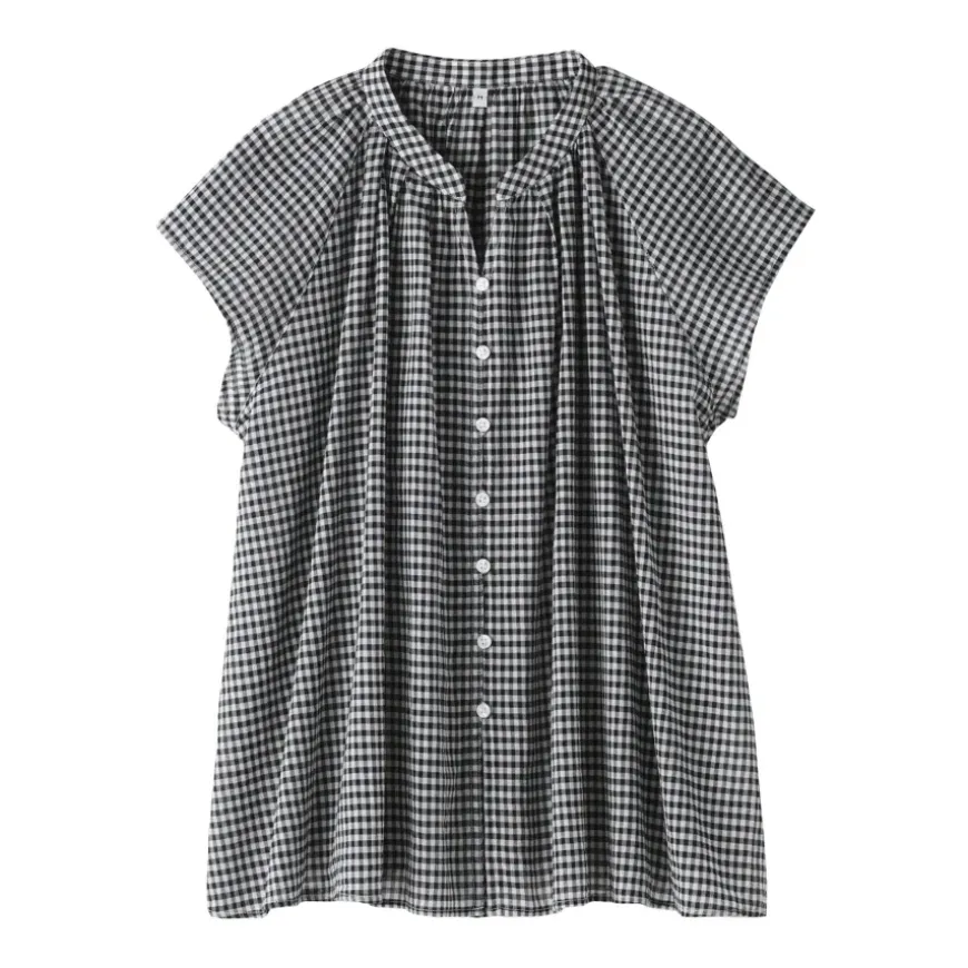 Women's High Twisted Veil French Sleeve Patterned Blouse