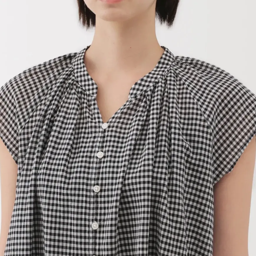 Women's High Twisted Veil French Sleeve Patterned Blouse