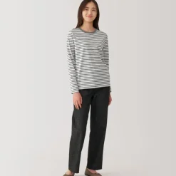 Women's Jersey Crew Neck Long Sleeve Striped T-Shirt