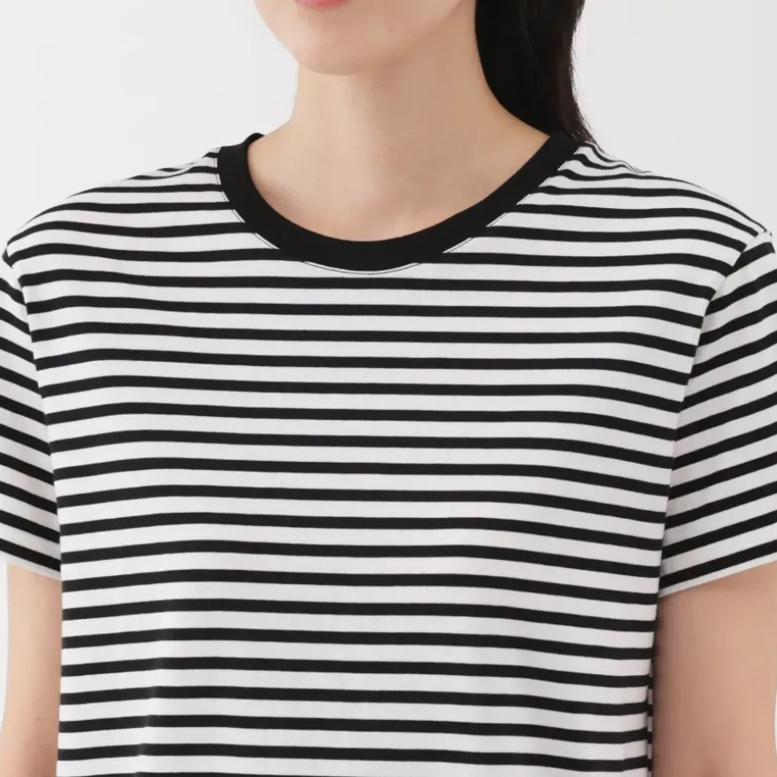 Women's Jersey Crew Neck Short Sleeve Striped T-Shirt