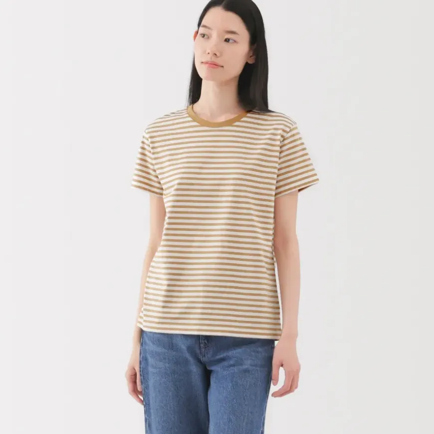 Women's Jersey Crew Neck Short Sleeve Striped T-Shirt
