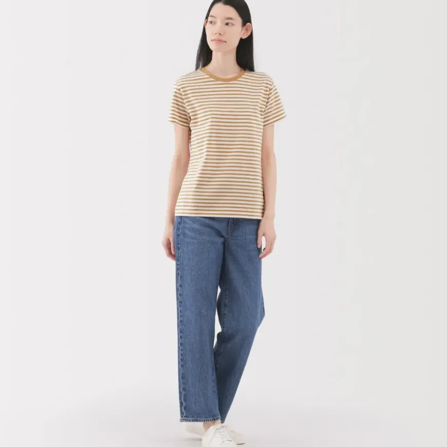 Women's Jersey Crew Neck Short Sleeve Striped T-Shirt