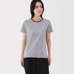 Women's Jersey Crew Neck Short Sleeve Striped T-Shirt