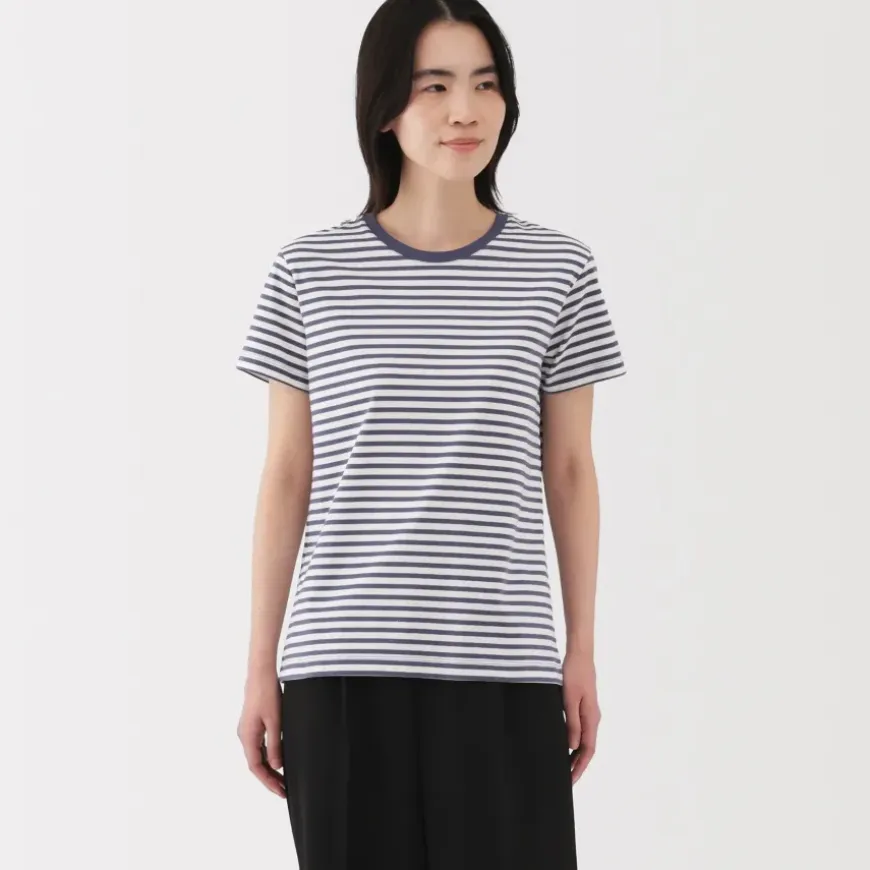 Women's Jersey Crew Neck Short Sleeve Striped T-Shirt