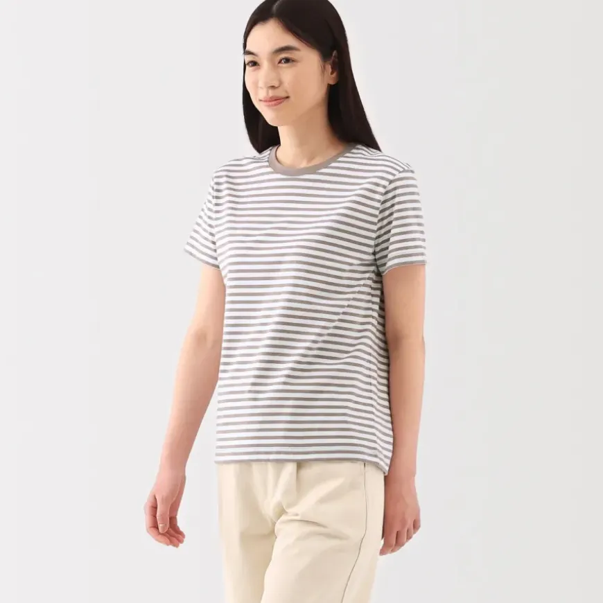 Women's Jersey Crew Neck Short Sleeve Striped T-Shirt
