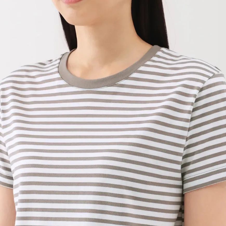 Women's Jersey Crew Neck Short Sleeve Striped T-Shirt