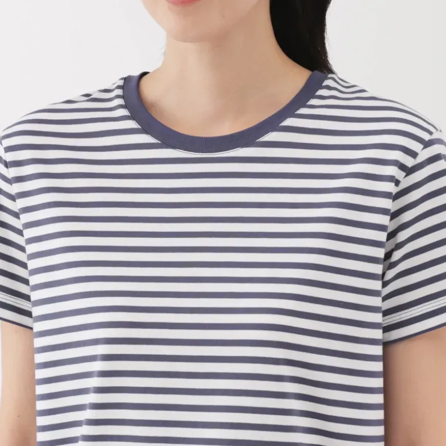 Women's Jersey Crew Neck Short Sleeve Striped T-Shirt