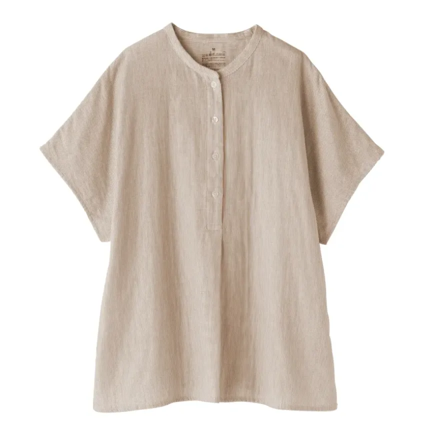 Women's Kapok Blend Double Gauze Short Sleeve Striped Blouse