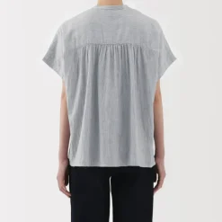Women's Kapok Blend Double Gauze Short Sleeve Striped Blouse