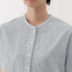 Women's Kapok Blend Double Gauze Short Sleeve Striped Blouse