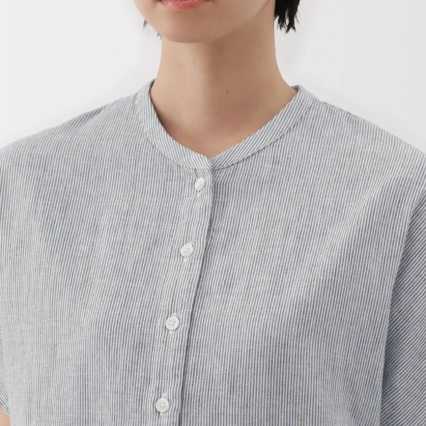 Women's Kapok Blend Double Gauze Short Sleeve Striped Blouse