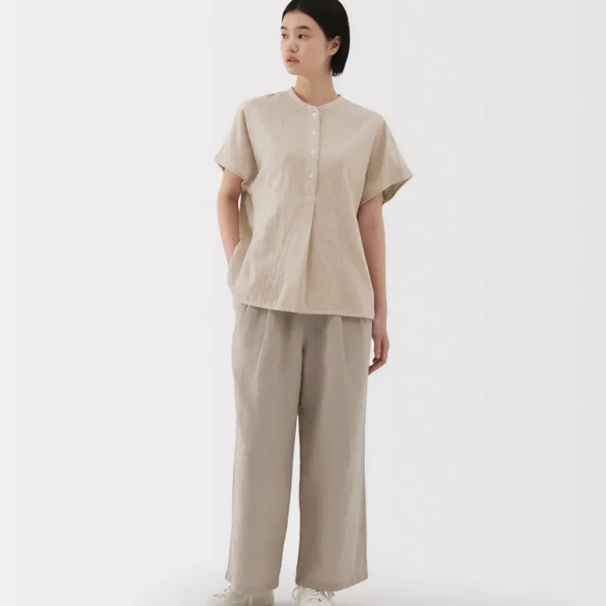 Women's Kapok Blend Double Gauze Short Sleeve Striped Blouse