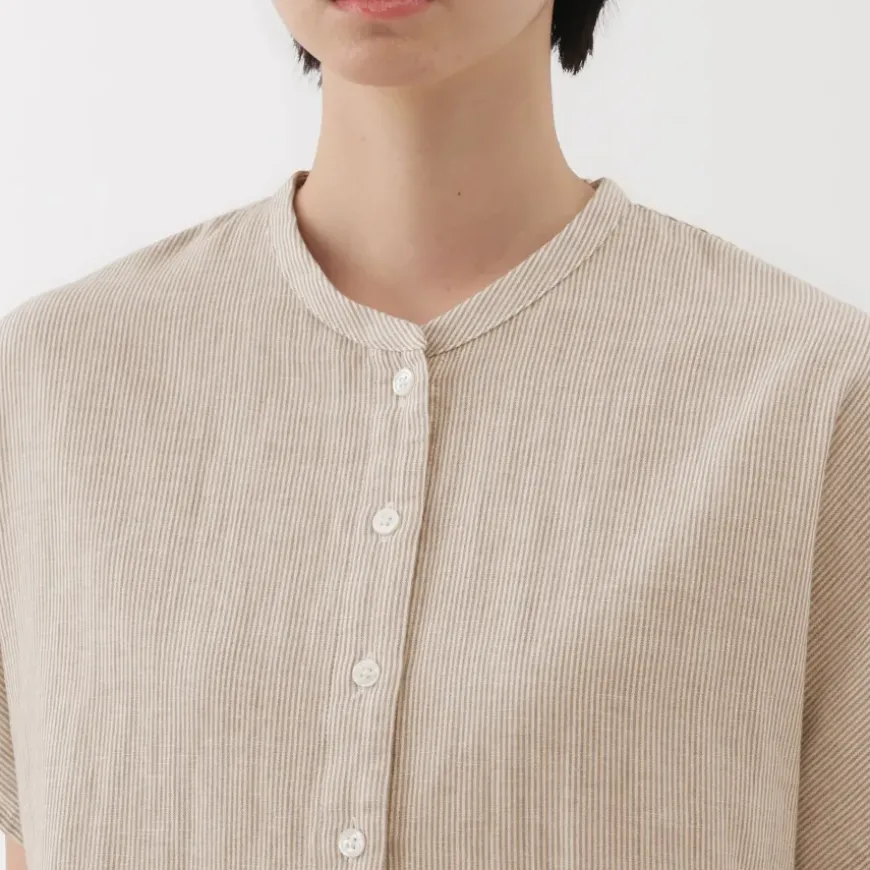 Women's Kapok Blend Double Gauze Short Sleeve Striped Blouse