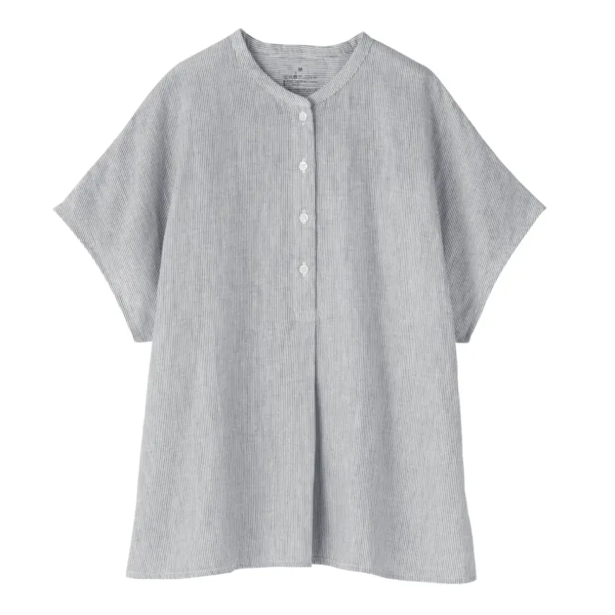 Women's Kapok Blend Double Gauze Short Sleeve Striped Blouse