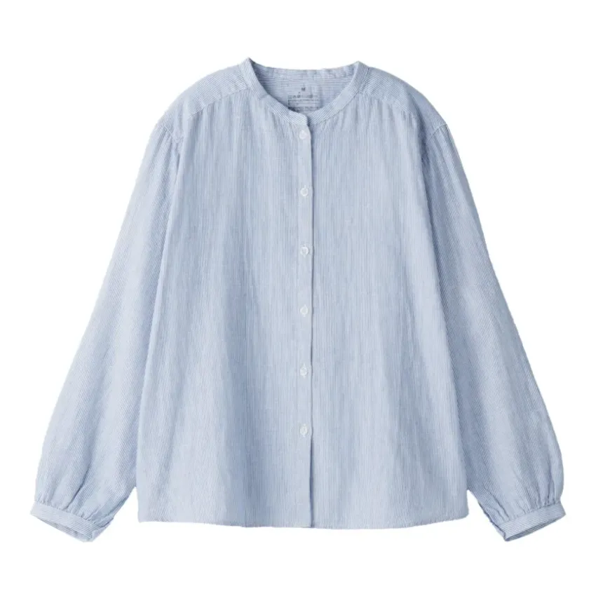 Women's Kapok Blend Double Gauze Long Sleeve Striped Blouse