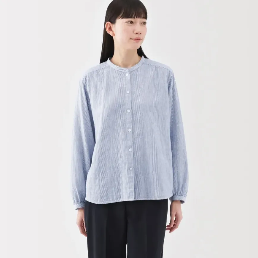 Women's Kapok Blend Double Gauze Long Sleeve Striped Blouse