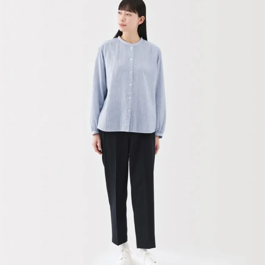 Women's Kapok Blend Double Gauze Long Sleeve Striped Blouse