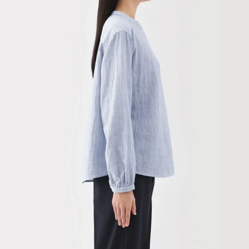 Women's Kapok Blend Double Gauze Long Sleeve Striped Blouse