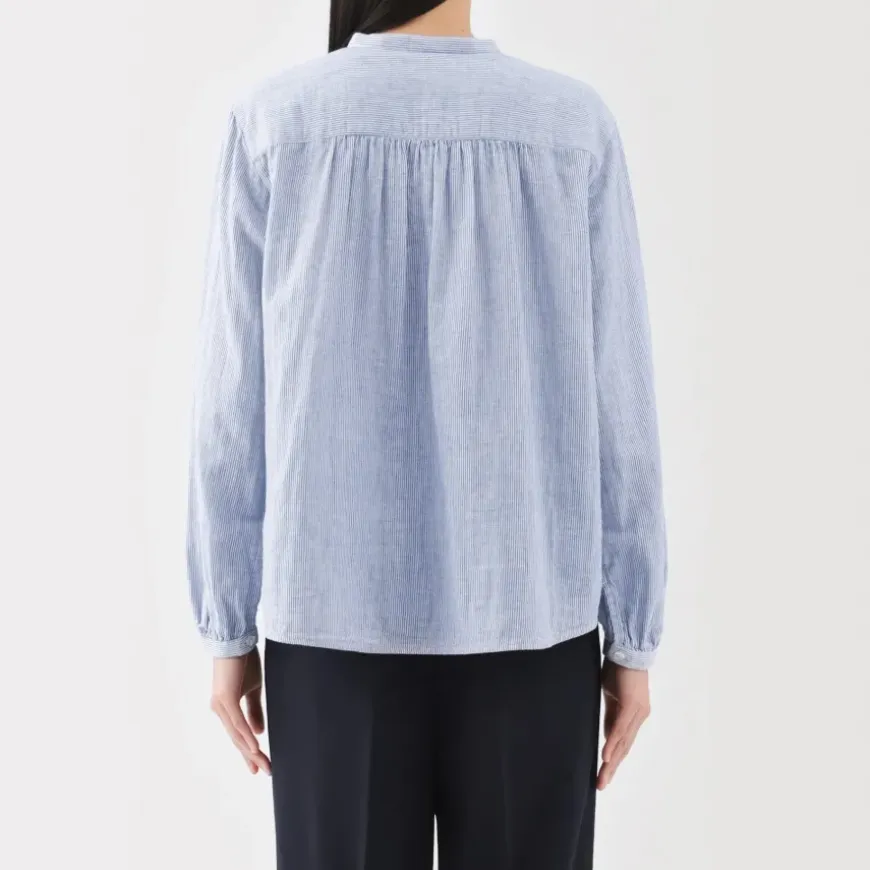 Women's Kapok Blend Double Gauze Long Sleeve Striped Blouse