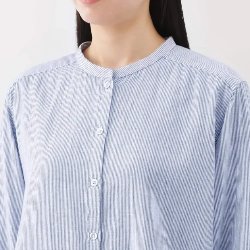 Women's Kapok Blend Double Gauze Long Sleeve Striped Blouse