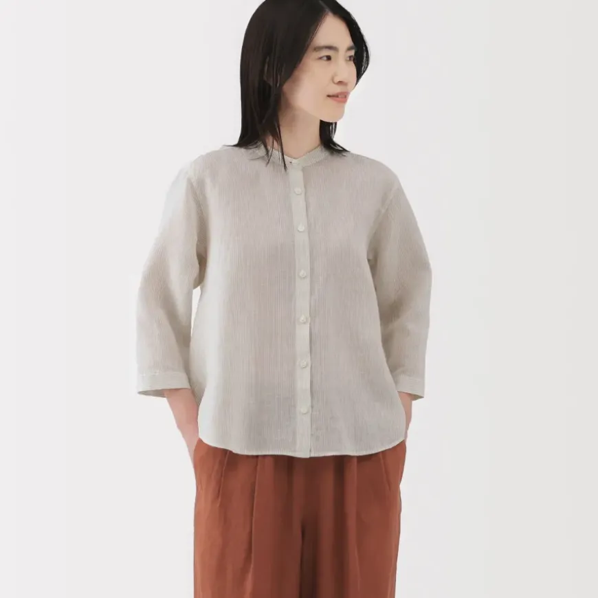 Women's Linen 3/4 Sleeve Striped Blouse