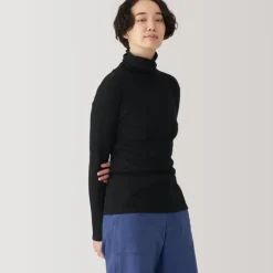 Women's Soy Fiber Blend Ribbed Turtleneck Long Sleeve T-Shirt