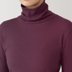 Women's Soy Fiber Blend Ribbed Turtleneck Long Sleeve T-Shirt