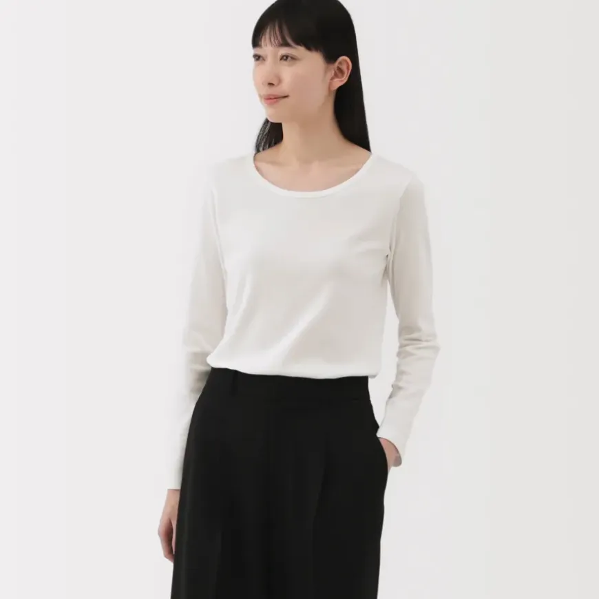 Women's Stretch Ribbed Crew Neck Long Sleeve T-Shirt