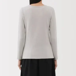 Women's Stretch Ribbed Crew Neck Long Sleeve T-Shirt
